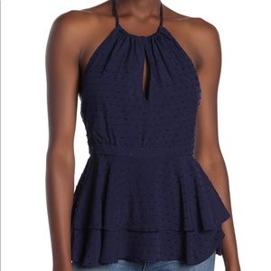 NWT Parker Keyhole Swiss Dot Peplum Halter Top